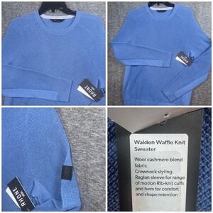 RHONE Mens Small Walden Waffle Knit Sweater Blue Horizon Wool Cashmere Blend NEW